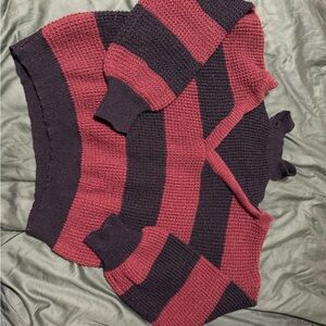 Striped Knit Turtleneck Sweater in Wine and Black